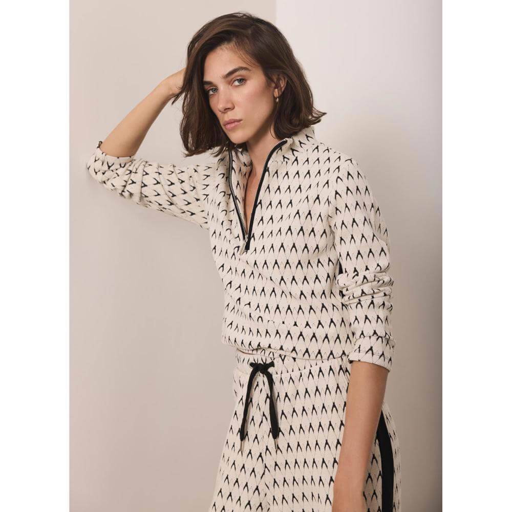 Mint Velvet Neutral Jacquard Half Zip Top